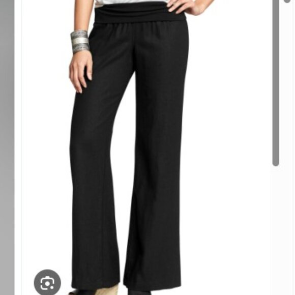 Old Navy Size Medium Linen Wide Leg Fold Over Waist Panel Black Pants- NWT - Picture 1 of 9